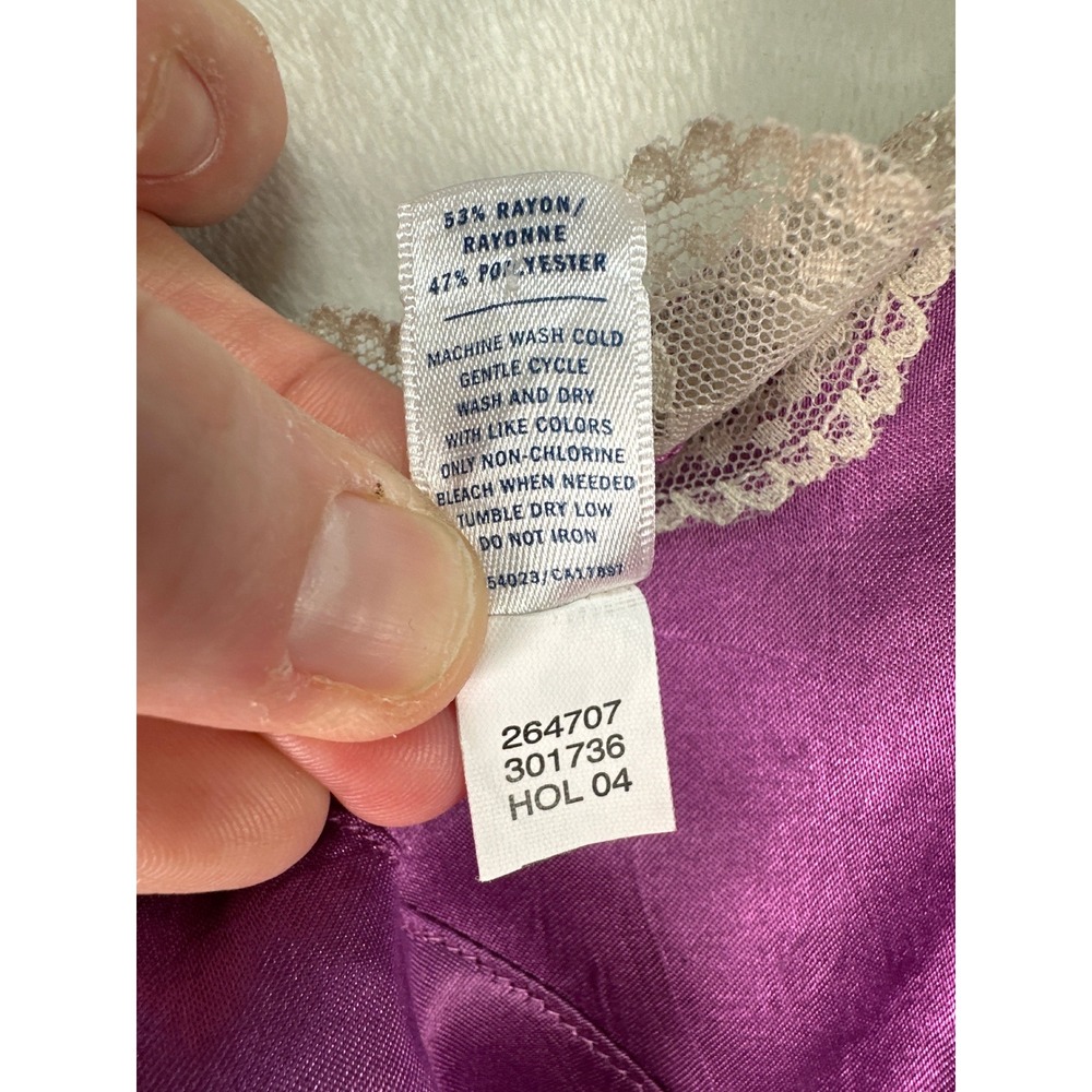 Vintage Y2K Old Navy Purple Satin Lace Trim Cami Tank Top Lingerie Intimates L - Picture 4 of 6